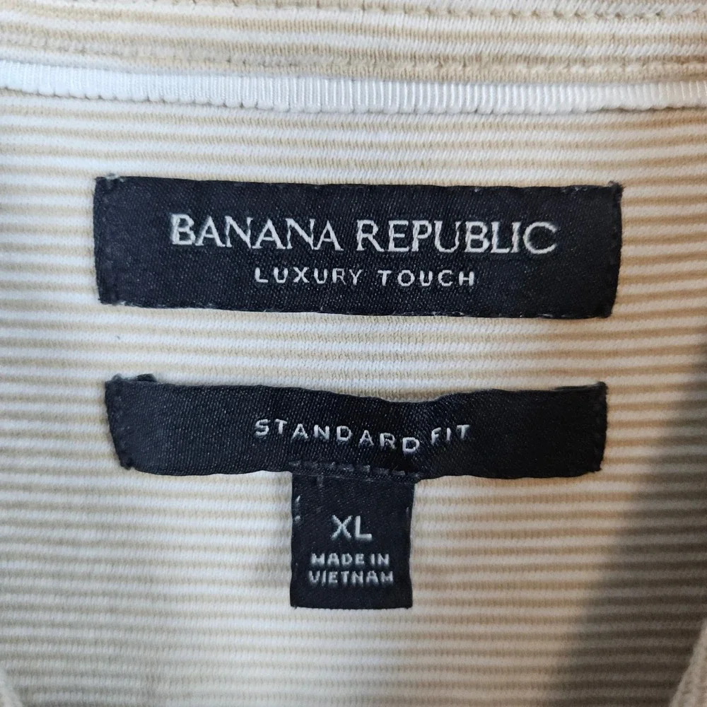 Banana Republic Men's Beige Striped Luxury Touch Polo‎ Shirt Size XL Cotton SPOT